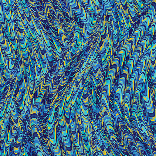 Metallic Impressions- Peacock Blue Metallic Marble Impressions: Sold By The 1/2 yard