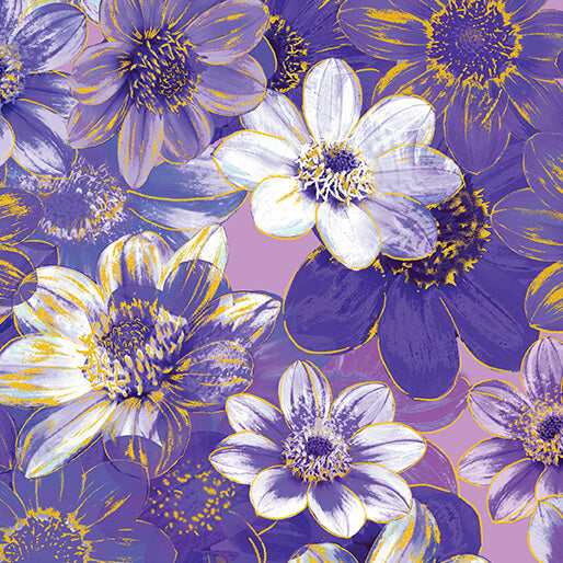 Metallic Impressions- Violet Metallic Garden Impressions: Sold By The 1/2 yard