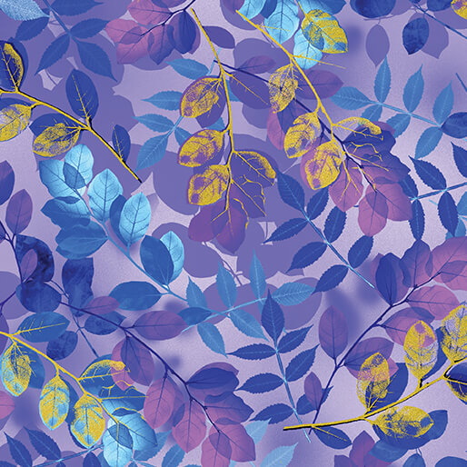 Metallic Impressions- Violet Metallic Ethereal Leaves: Sold By The 1/2 yard
