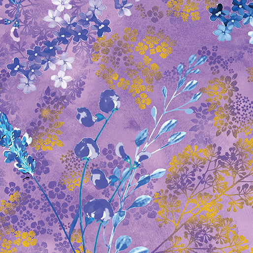 Metallic Impressions- Violet Metallic Sprigs: Sold By The 1/2 yard