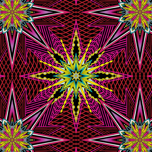 What If?- Red/Multi Radio Star: Sold by the 1/2 Yard
