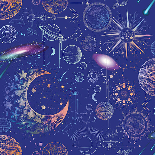 Celestial Skies- Royal Pearlescent Universe: Sold By The 1/2 yard