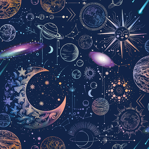 Celestial Skies- Twilight Pearlescent Universe: Sold By The 1/2 yard