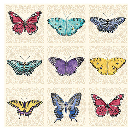 Circle of Butterflies- Cream/Multi Butterfly Nouveau Pearl 24" Panel: Sold By The Panel