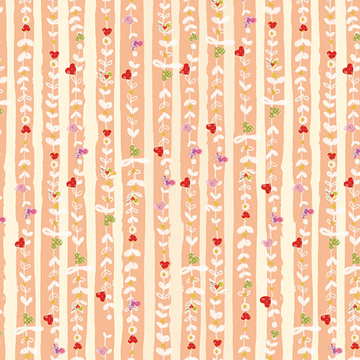 Follow Your Joy- Medium Peach Heart Stripes: Sold By The 1/2 Yard