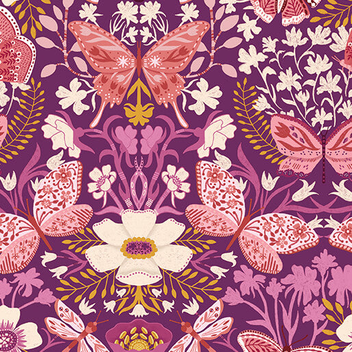 Mirrors- Plum Butterfly Abundance: Sold by the 1/2 Yard
