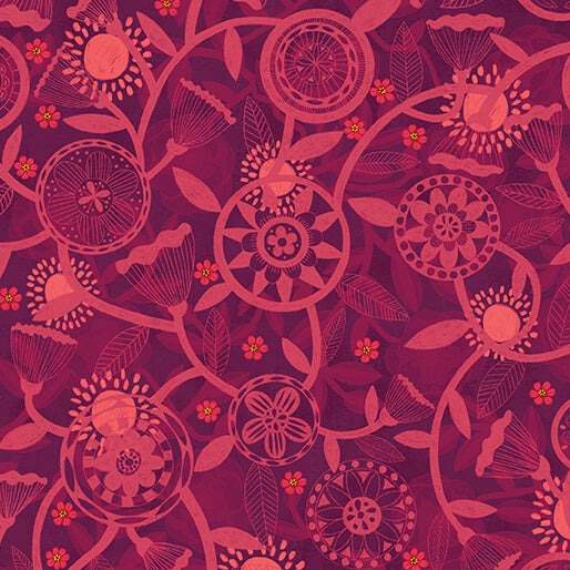 Mirrors- Plum Circle Magic: Sold by the 1/2 Yard