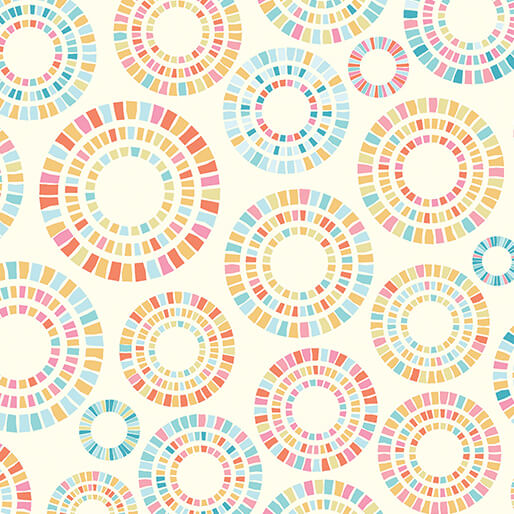 Cityscape Day- Cream Traffic Circle: Sold by the 1/2 yard