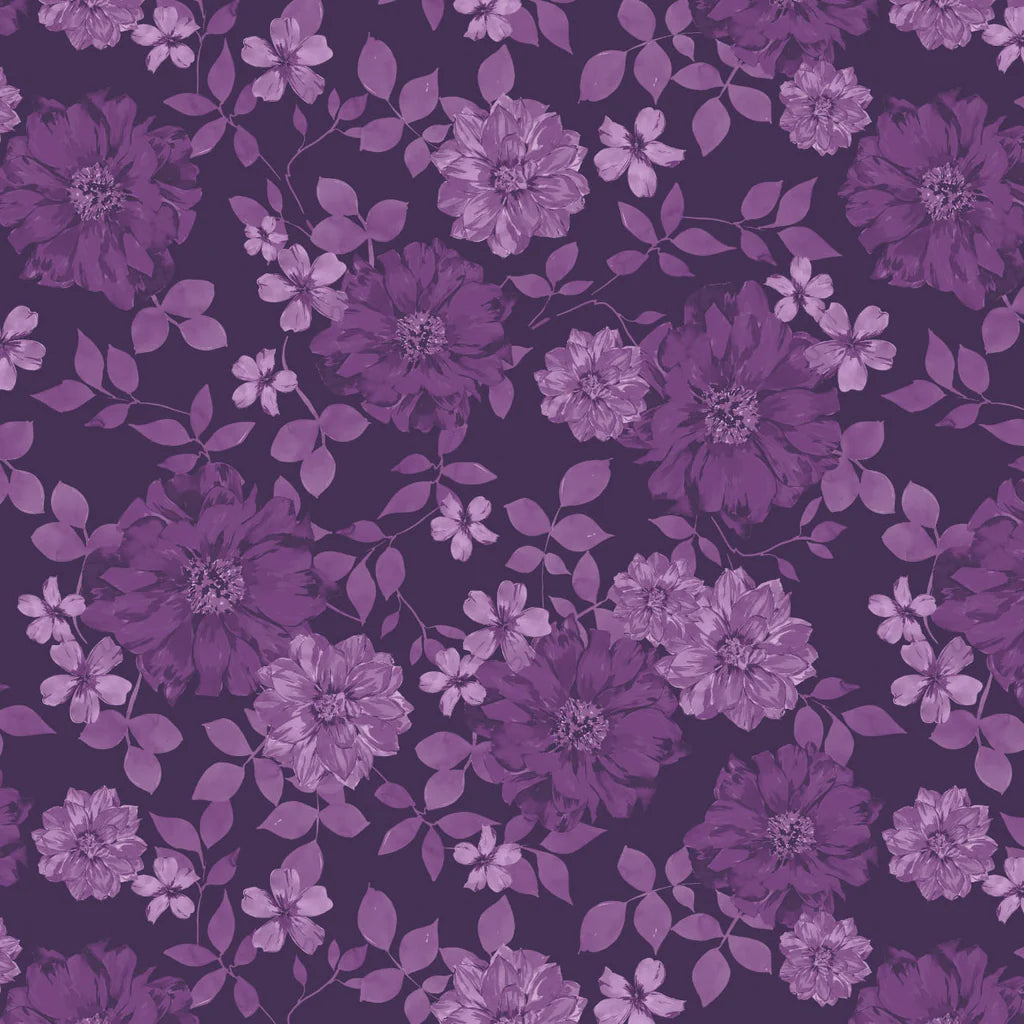 Celeste- Purple Floral Paradise: Sold by the 1/2 Yard