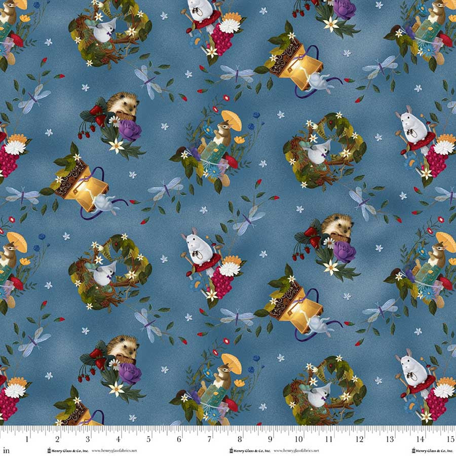 Serenade- Mist Blue Tossed Characters: Sold By The 1/2 Yard