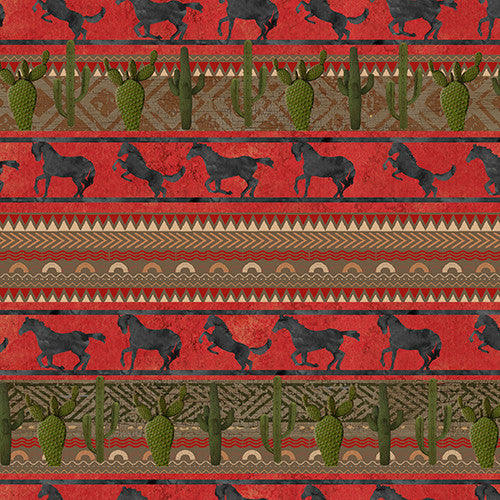 Hold Your Horses- Red Giddy Up Stripe: Sold by the 1/2 yard.