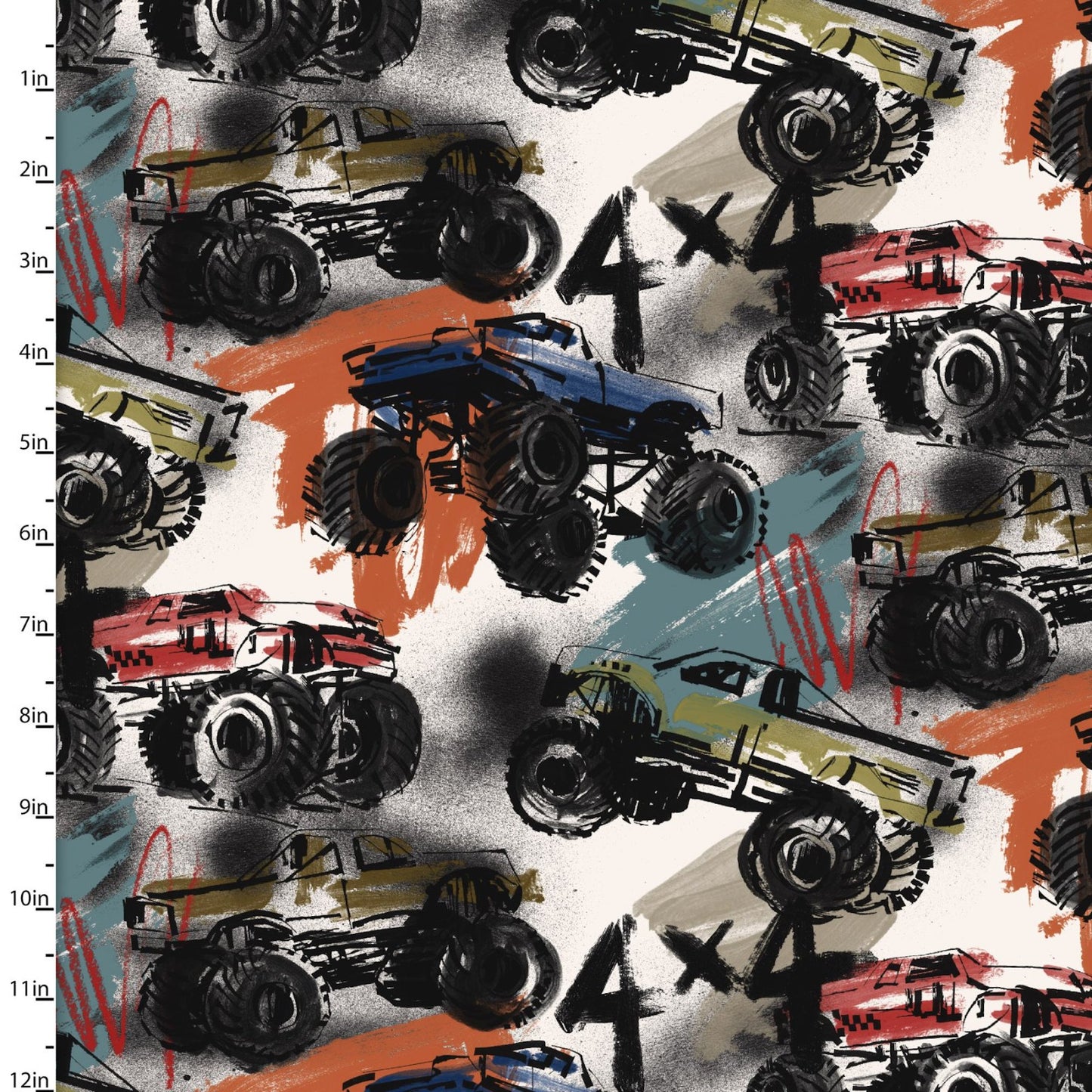 Mash the Throttle- White Full Throttle: Sold by the 1/2 yard