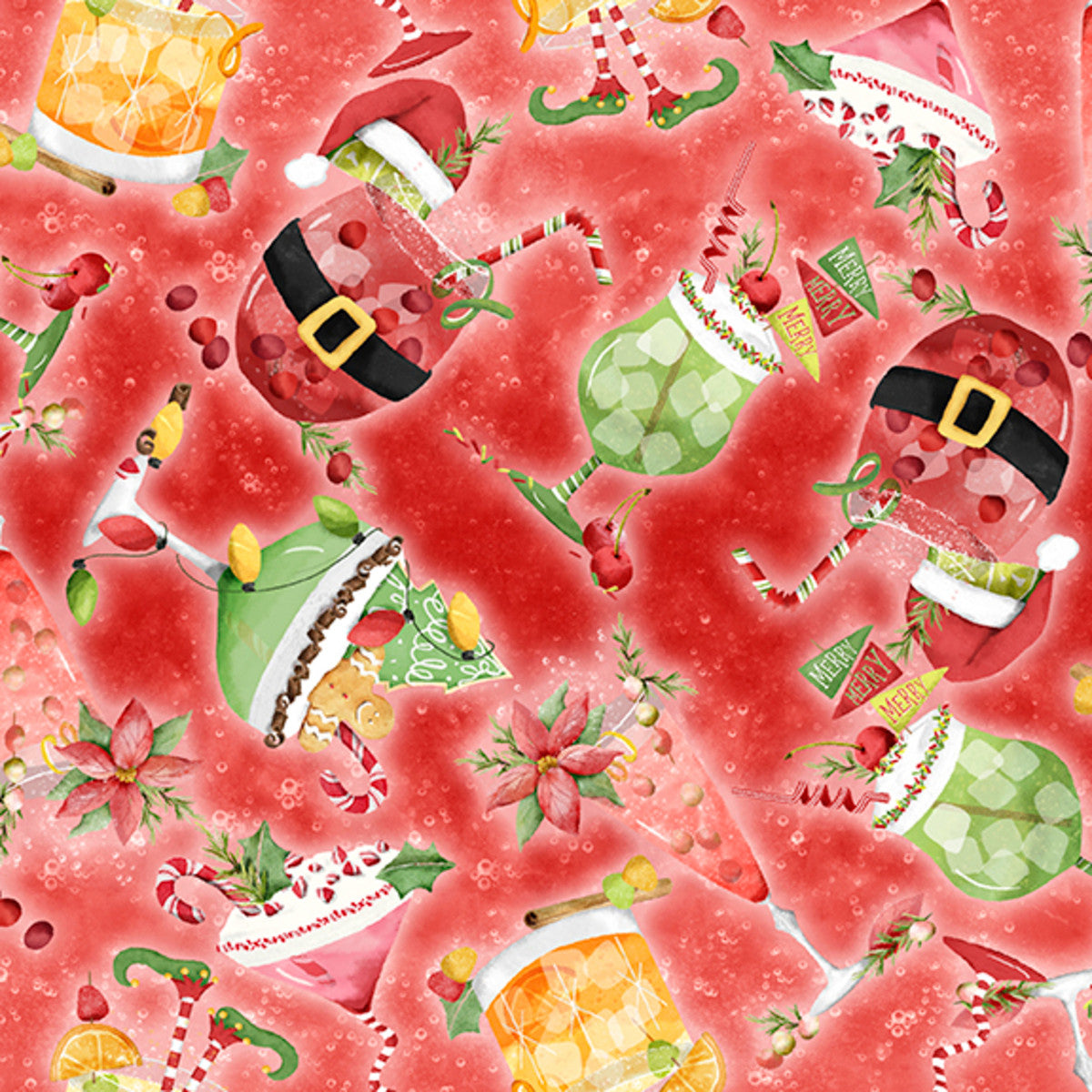 Happy Alcoholidays- Red Jingle Juice Toss: Sold by the 1/2 yard