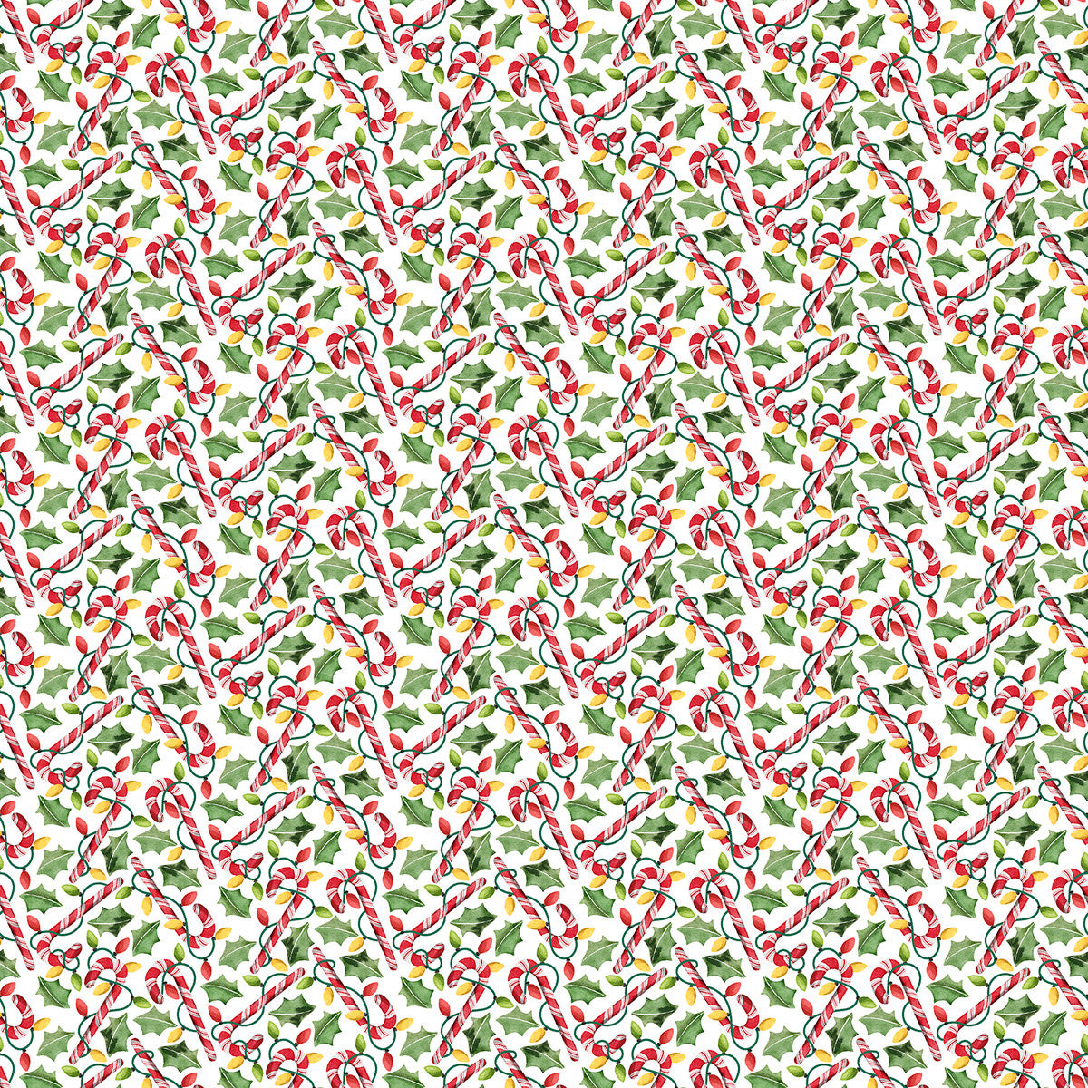 Happy Alcoholidays- White Festive Cane Delight: Sold by the 1/2 yard