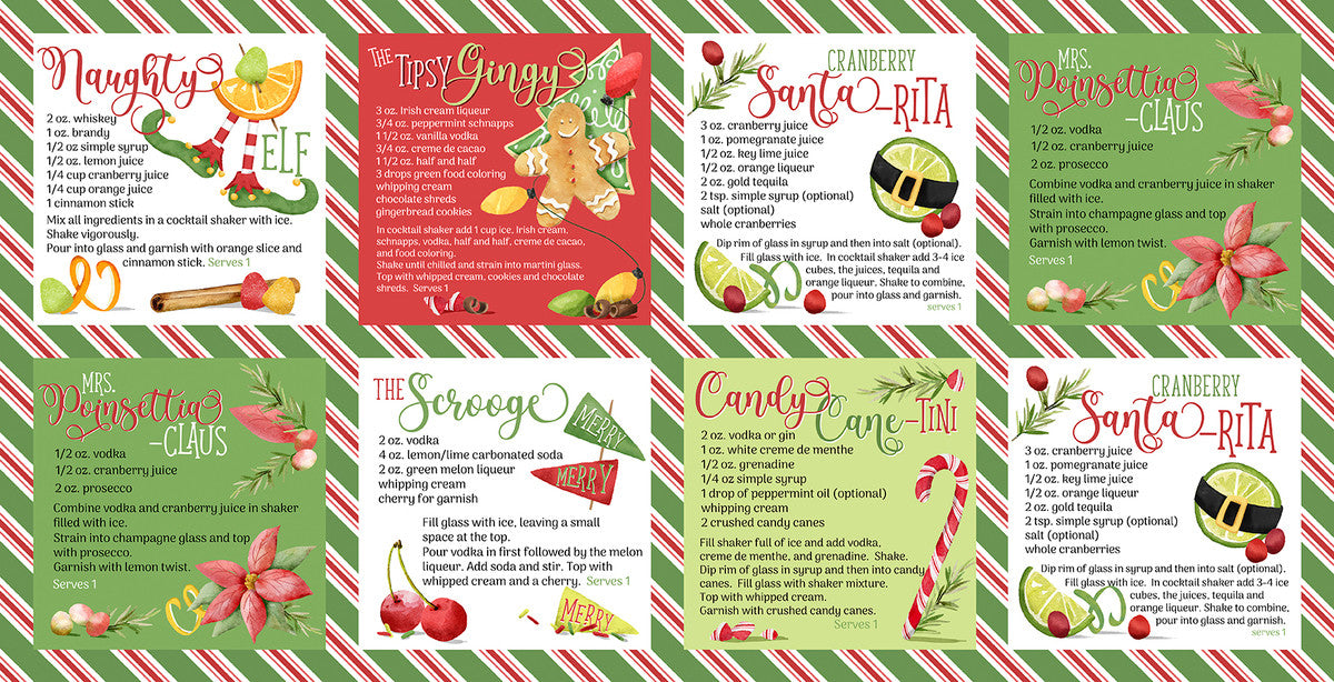 Happy Alcoholidays- Multi Merry Mixology: Sold by the 1/2 yard