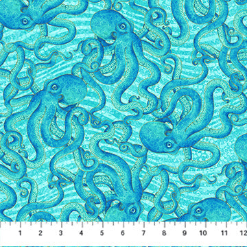 Shimmer Enigma- Light Turquoise Octopus with Metallic: Sold by the 1/2 yard