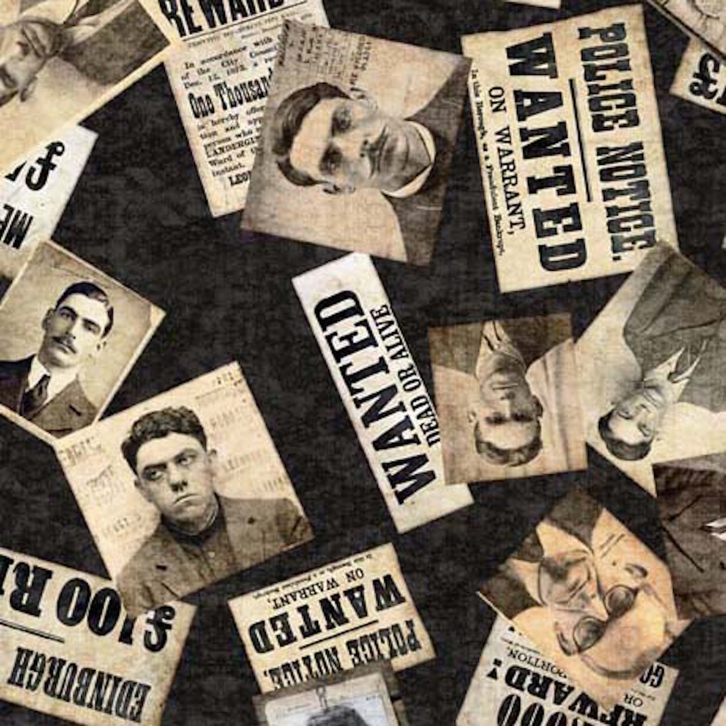 True Detective- Black Detective Ephemera: Sold by the 1/2 yard.