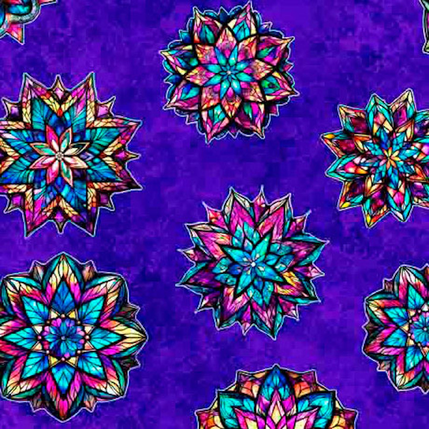 Night Flight- Violet Stained Glass Medallions: Sold by the 1/2 yard