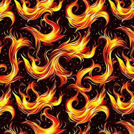 Dragon's Song- Black Flames: Sold by the 1/2 yard.