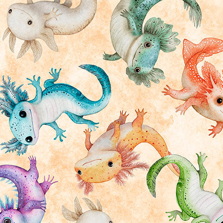 QT Cuties 2- Light Peach A Lotta Axolotl: Sold by the 1/2 yard
