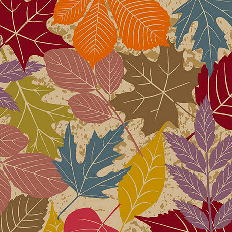 Feelin' Fallish- Tan Leaves: Sold by the 1/2 yard