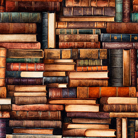 Book Club- Multi Stacked Books: Sold by the 1/2 yard