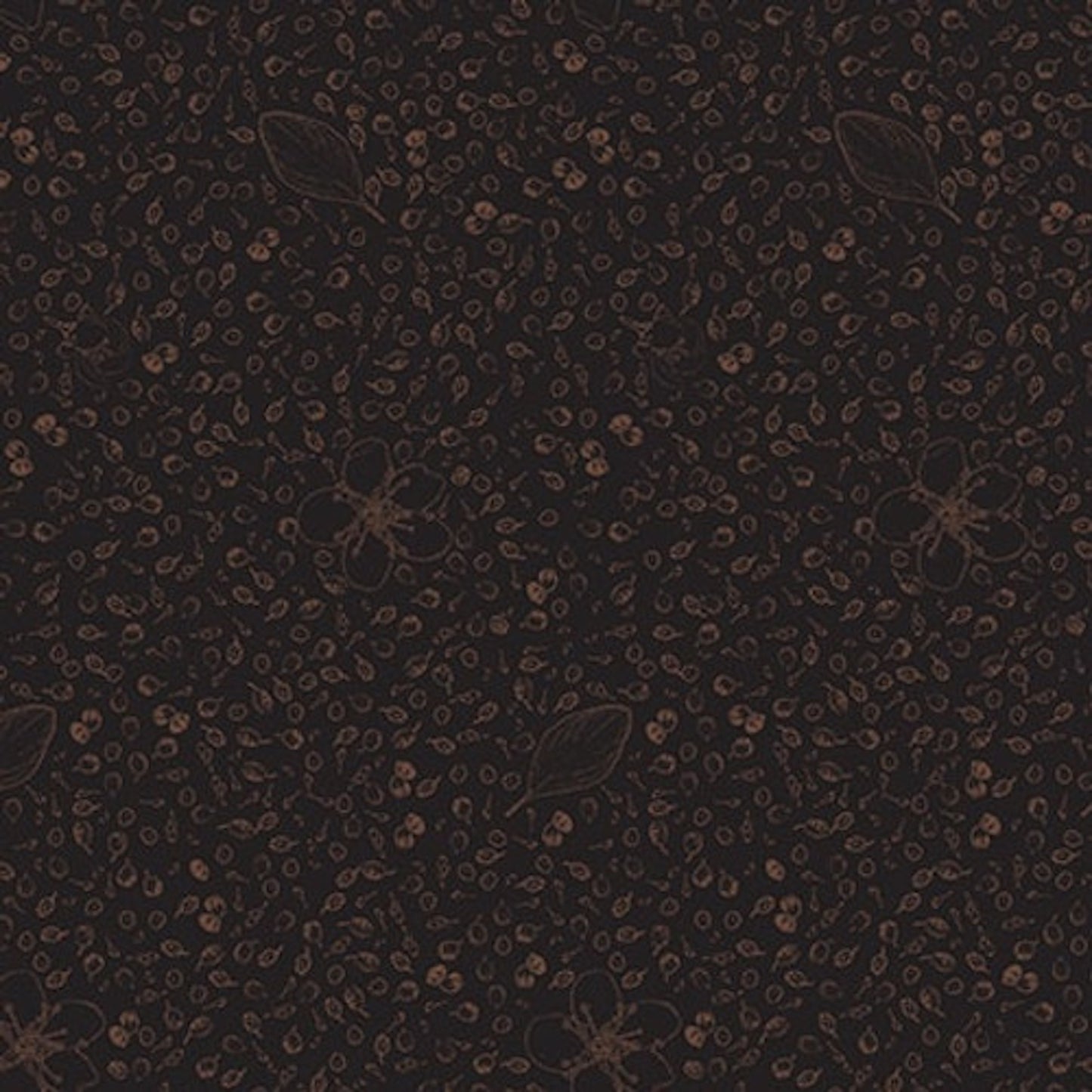 Nature's Whisper- Black Tiny Buds and Leaves: Sold by the 1/2 yard