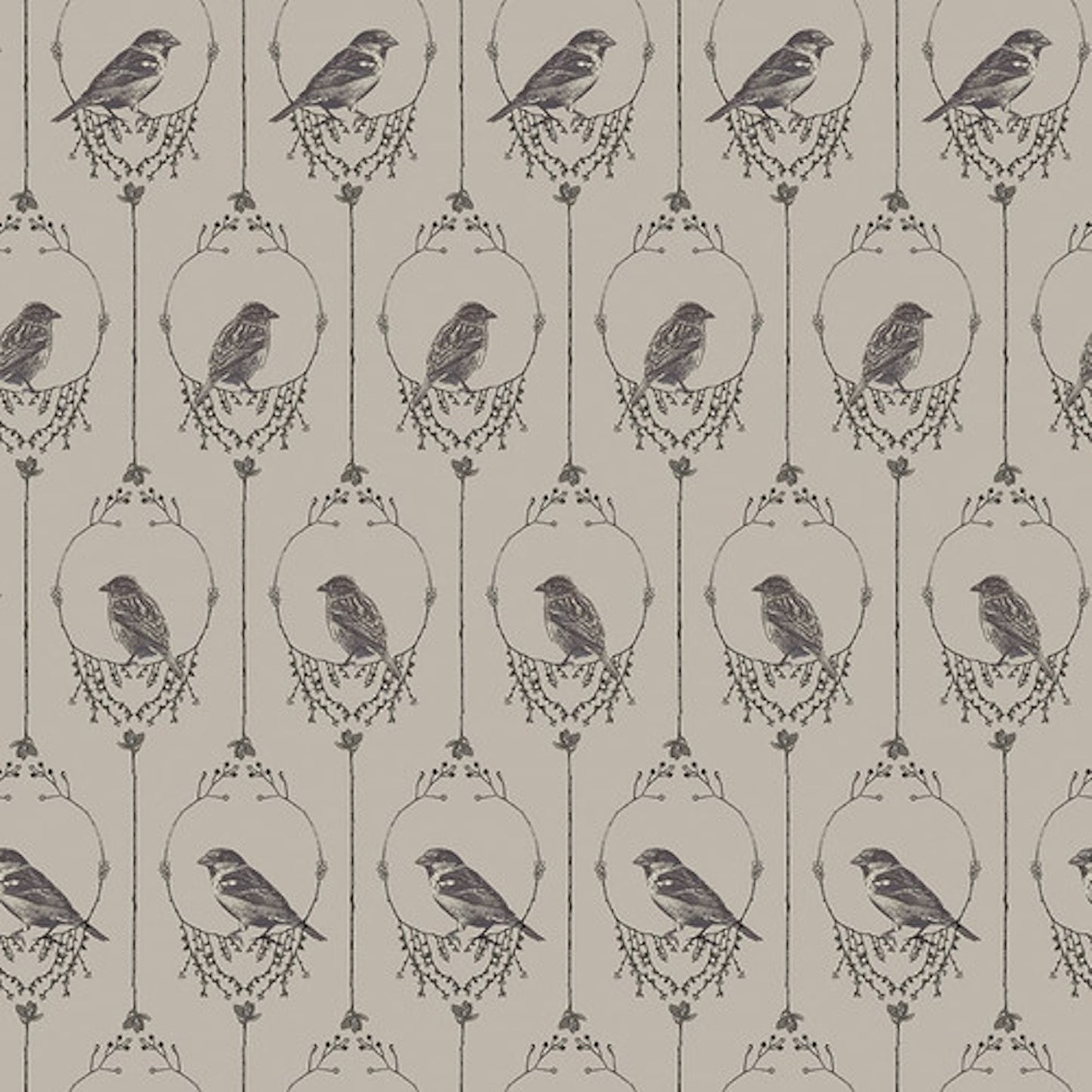 Nature's Whisper- Gray Birds: Sold by the 1/2 yard