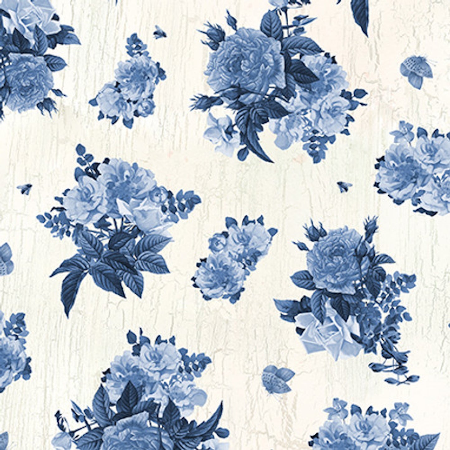 English Blue and White- White Flower Bouquets: Sold by the 1/2 yard