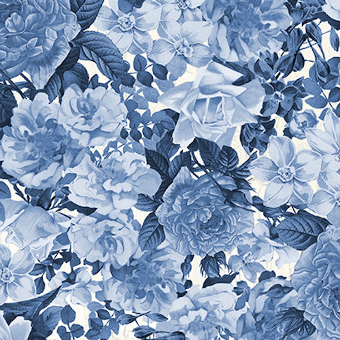 English Blue and White- Blue Flower Collage: Sold by the 1/2 yard
