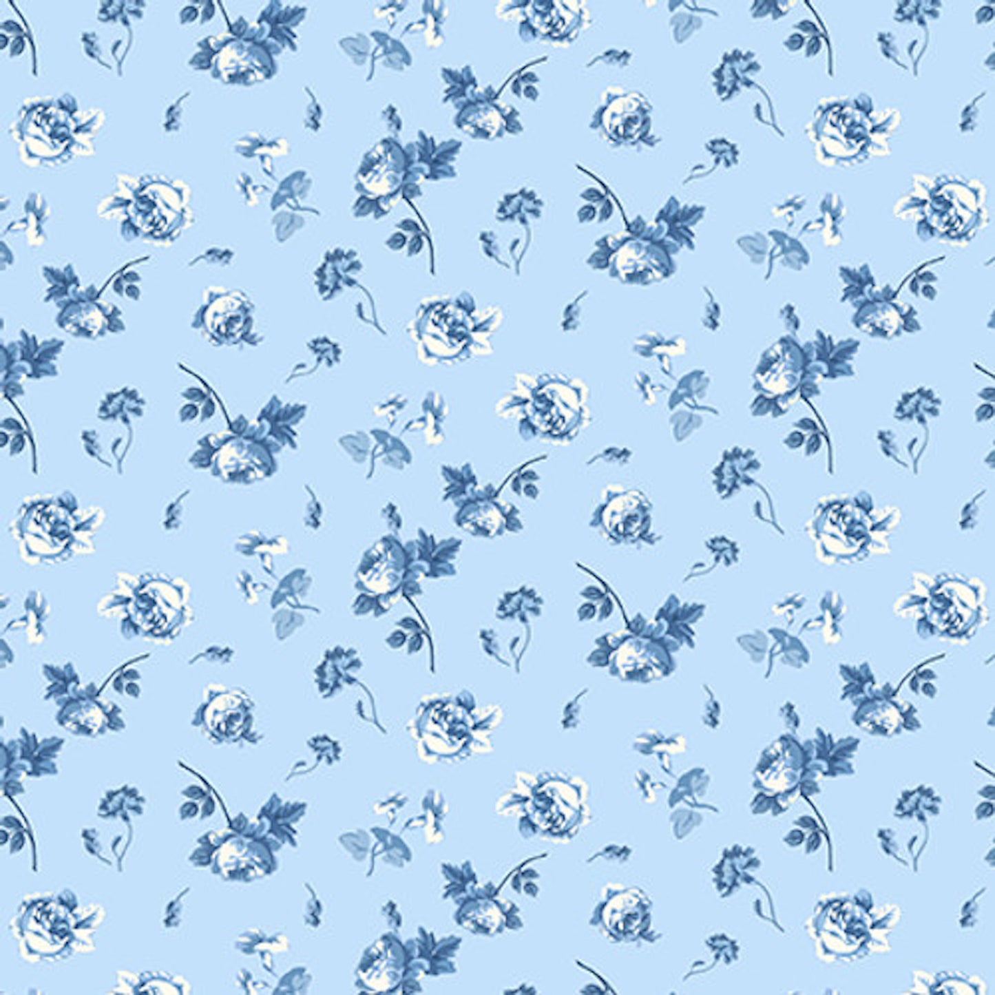English Blue and White- Lt Blue Ditsy Floral: Sold by the 1/2 yard