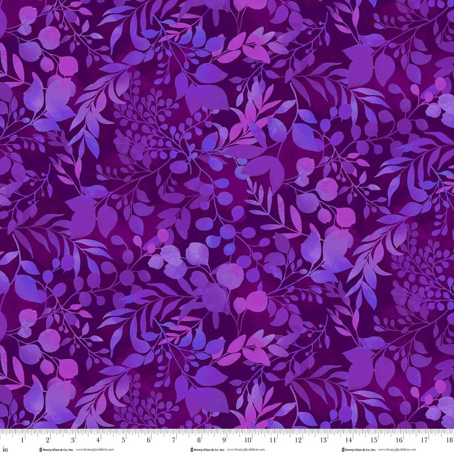 Blissful Blooms- Purple Fern & Foliage: Sold by the 1/2 yard.