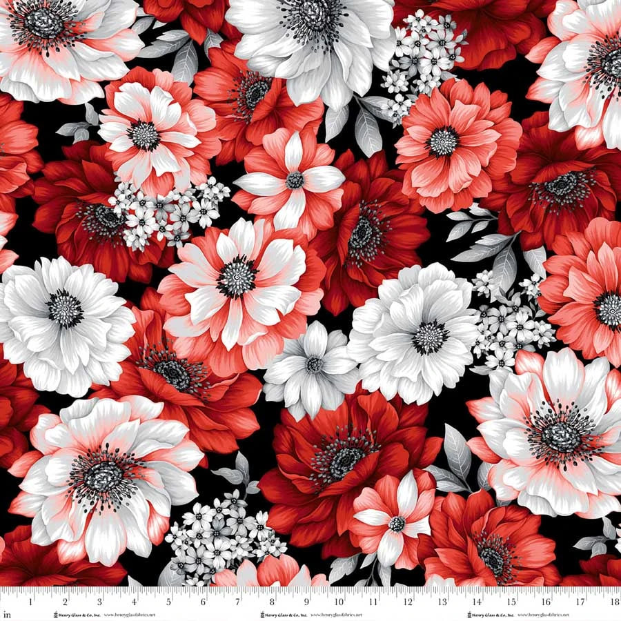 Scarlet's Treasure- Red White Large Floral: Sold by the 1/2 yard.
