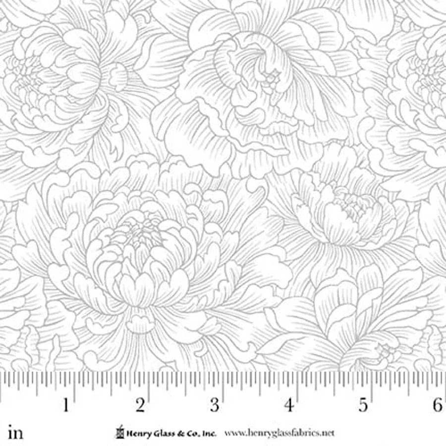 Scarlet's Treasure- White on White Peony Monotone: Sold by the 1/2 yard