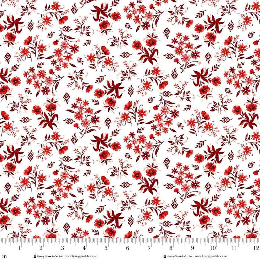 Scarlet's Treasure- White Red Nosegays: Sold by the 1/2 yard