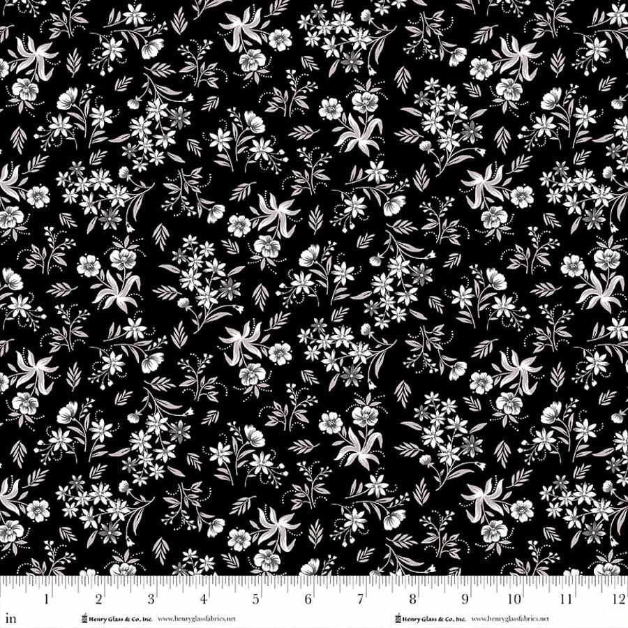 Scarlet's Treasure- Black Nosegays: Sold by the 1/2 yard