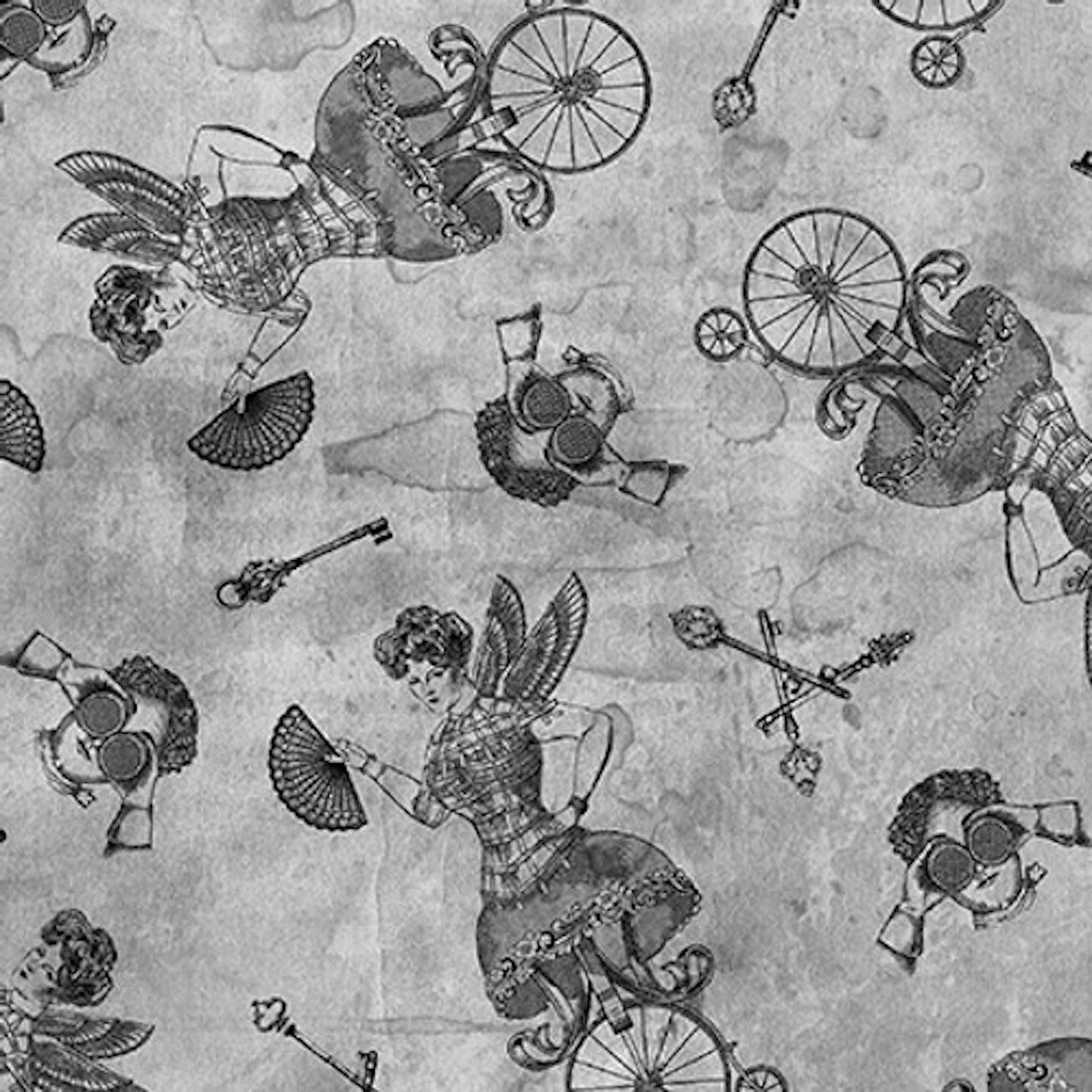 Full Steam Ahead- Lt. Gray Silhouettes: Sold by the 1/2 yard.