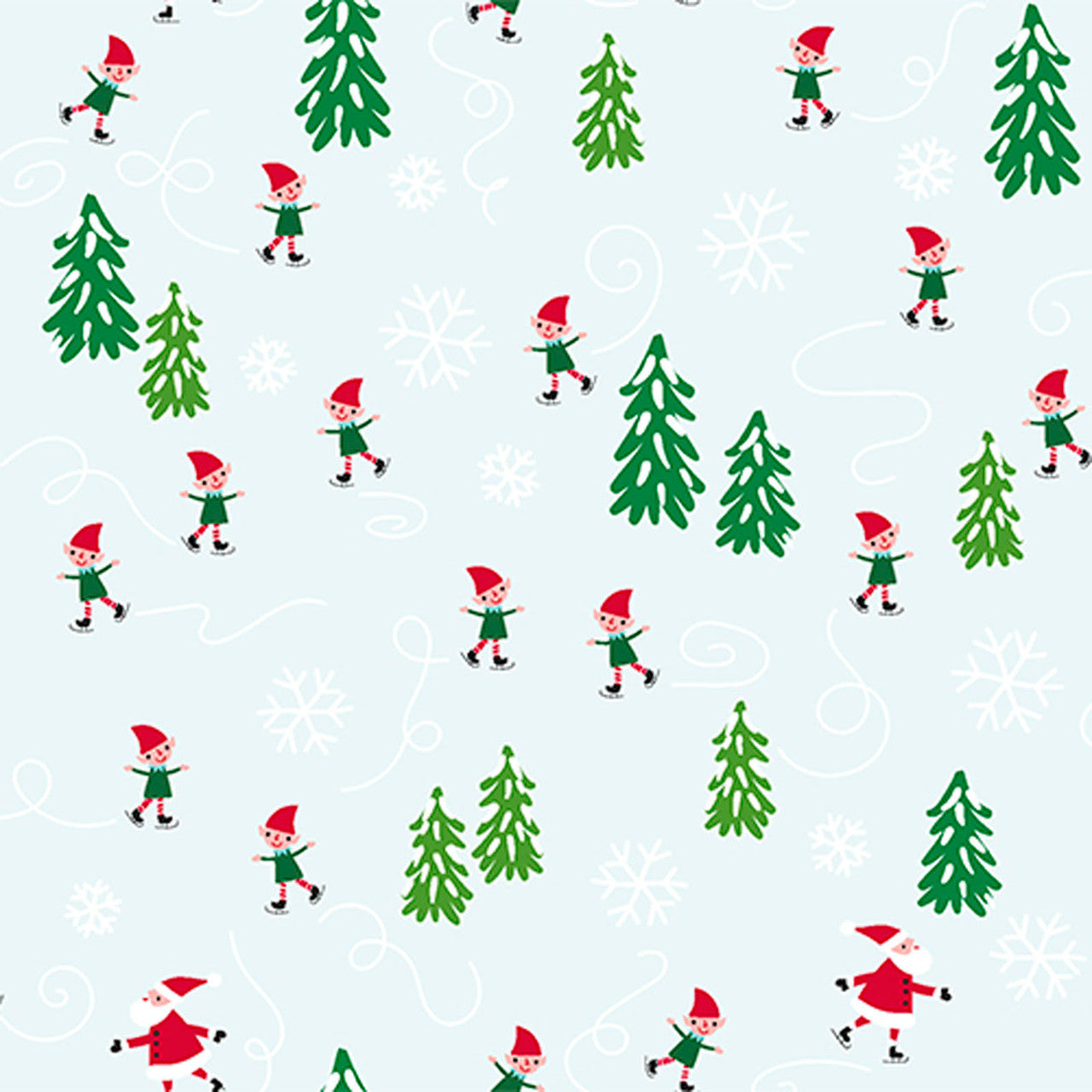 3 Wishes Holiday Specials- Blue Merryland Skaters: Sold by the 1/2 yard