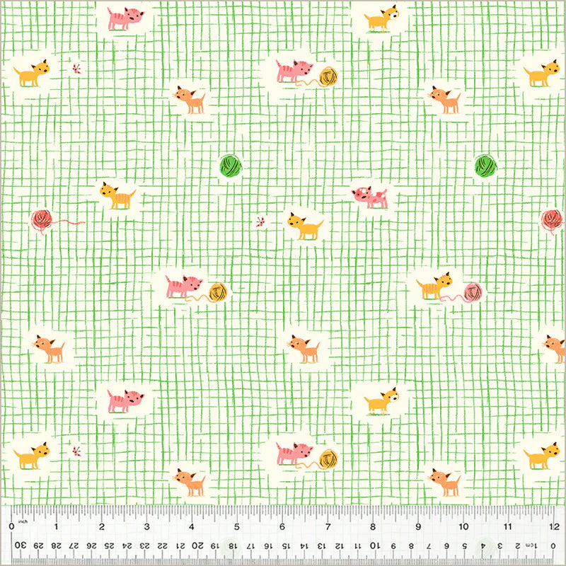 Heather Ross Favorites- Green Kitten Plaid: Sold by the 1/2 yard