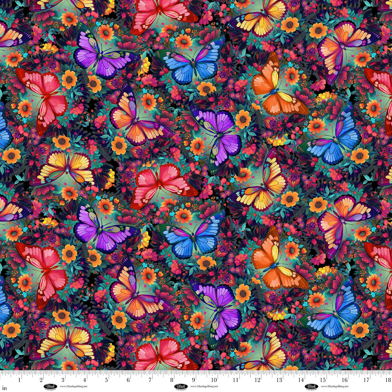 Luminous Haven- Turquoise Butterflies: Sold by the 1/2 yard