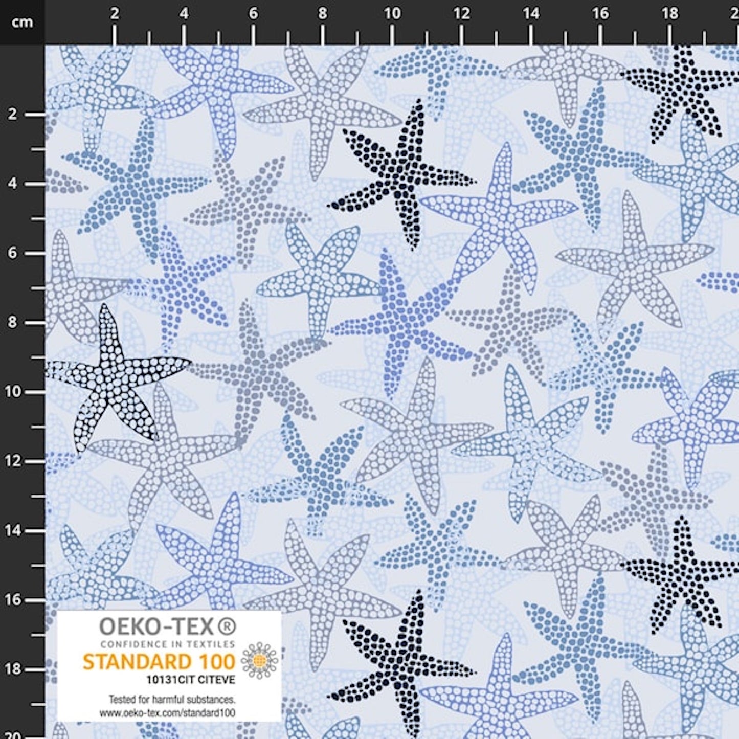 Saltwater Waves- Light Blue Starfish: Sold by the 1/2 yard