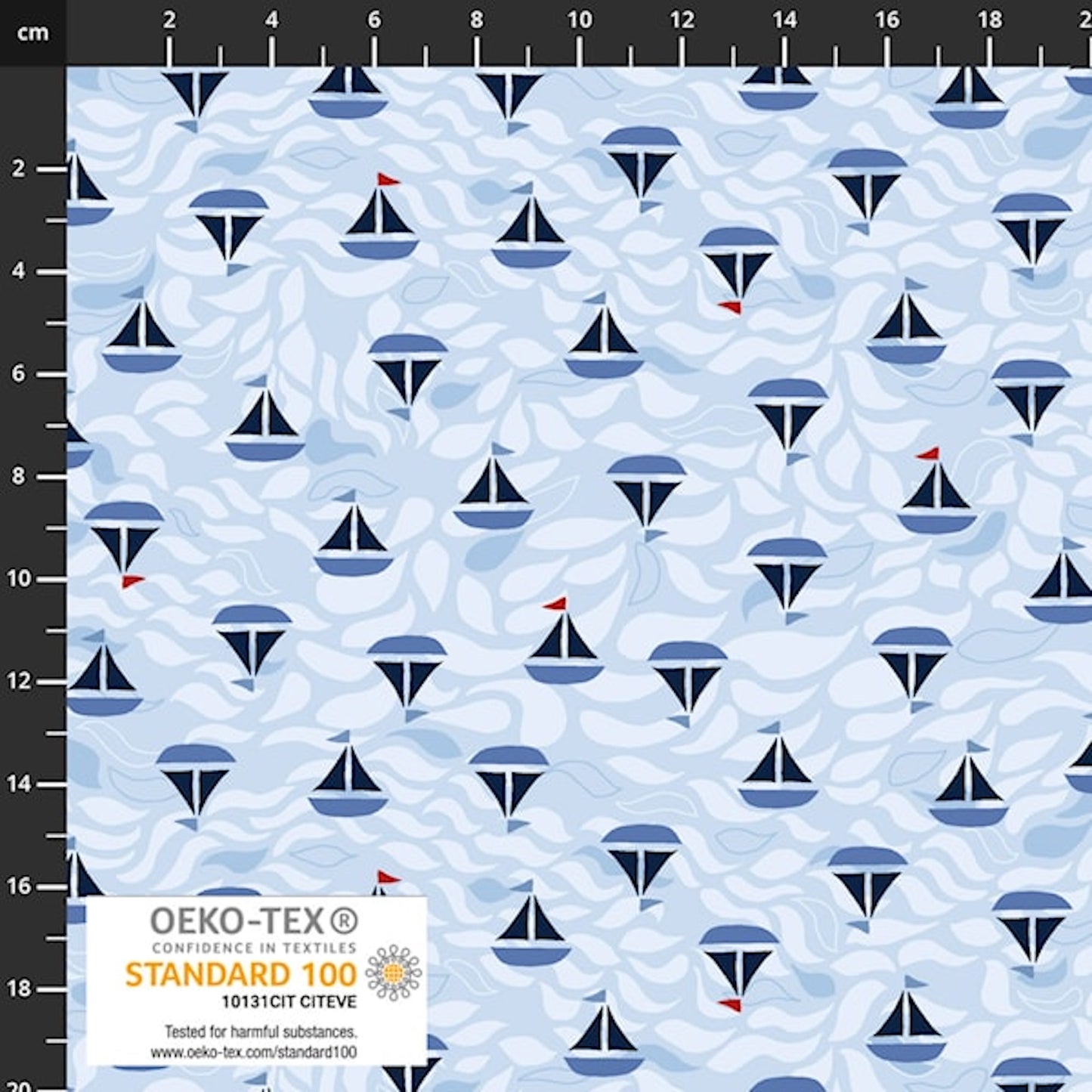 Saltwater Waves- Light Blue Boats: Sold by the 1/2 yard