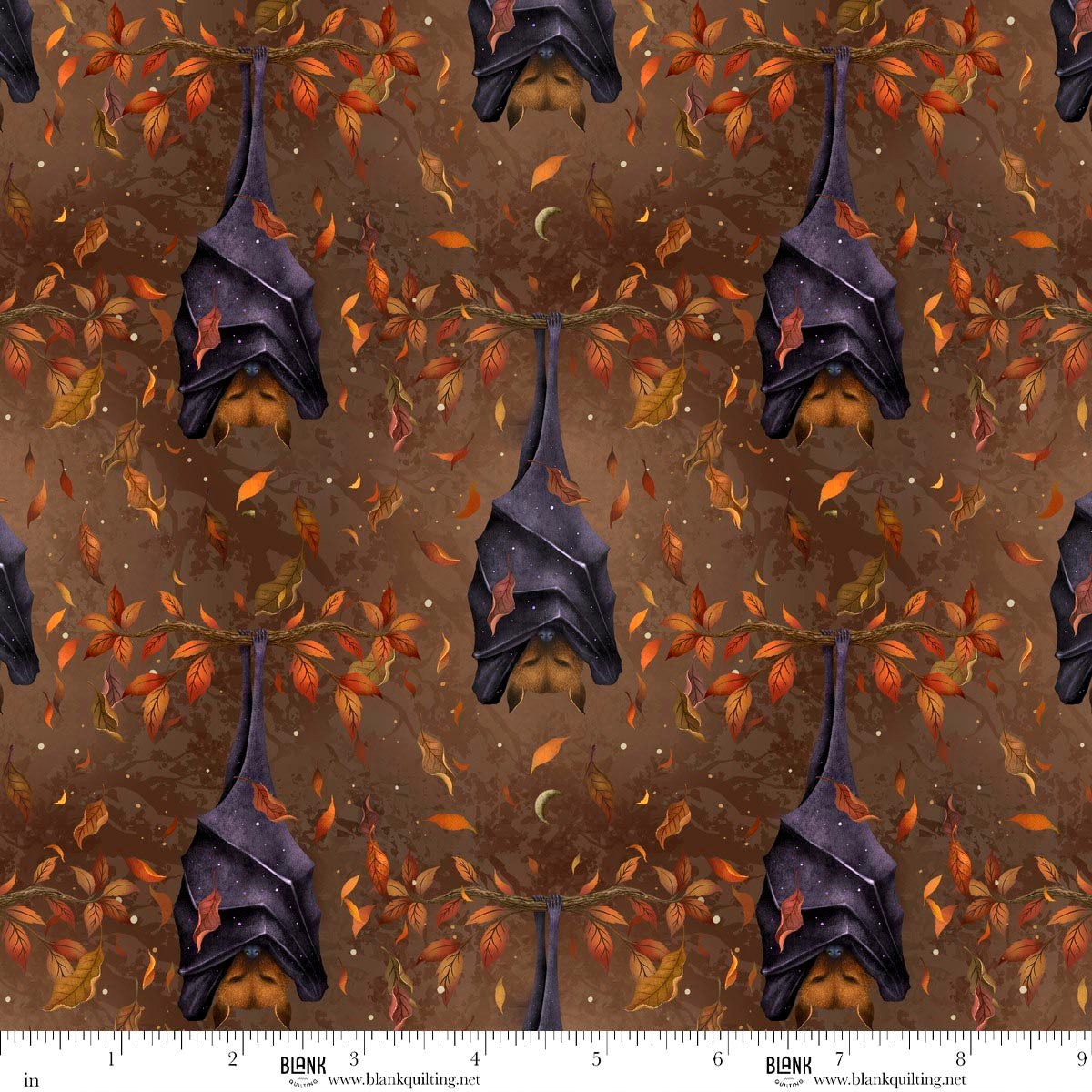 Haunted Harvest- Brown Hangin Bat: Sold by the 1/2 yard