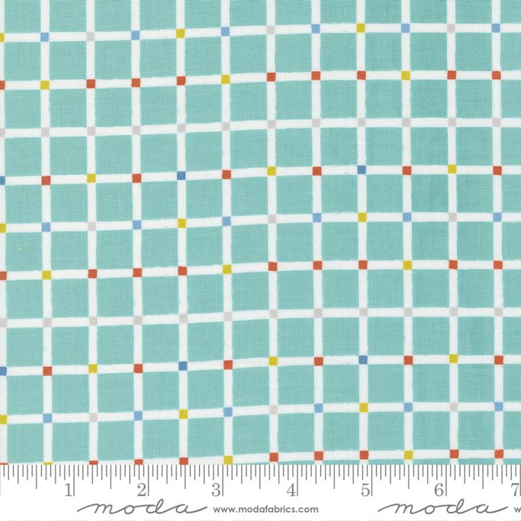 Delivered with Love- Aqua Grid Check: Sold by the 1/2 yard