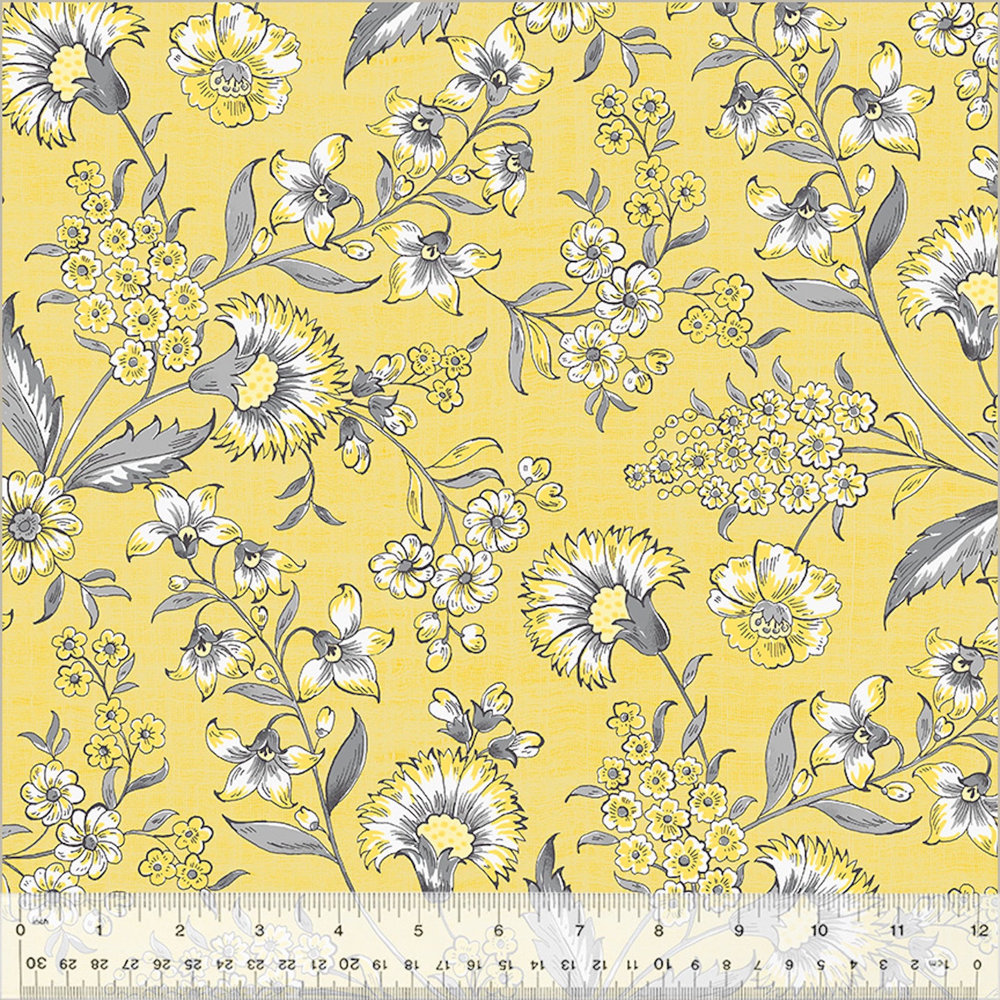 Fanfare- Yellow Jacobean Garden: Sold by the 1/2 Yard