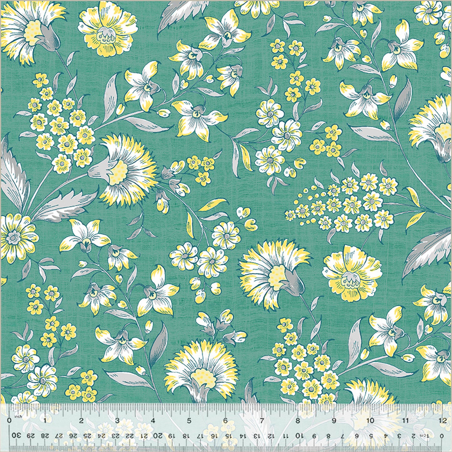 Fanfare- Jade Jacobean Garden: Sold by the 1/2 Yard