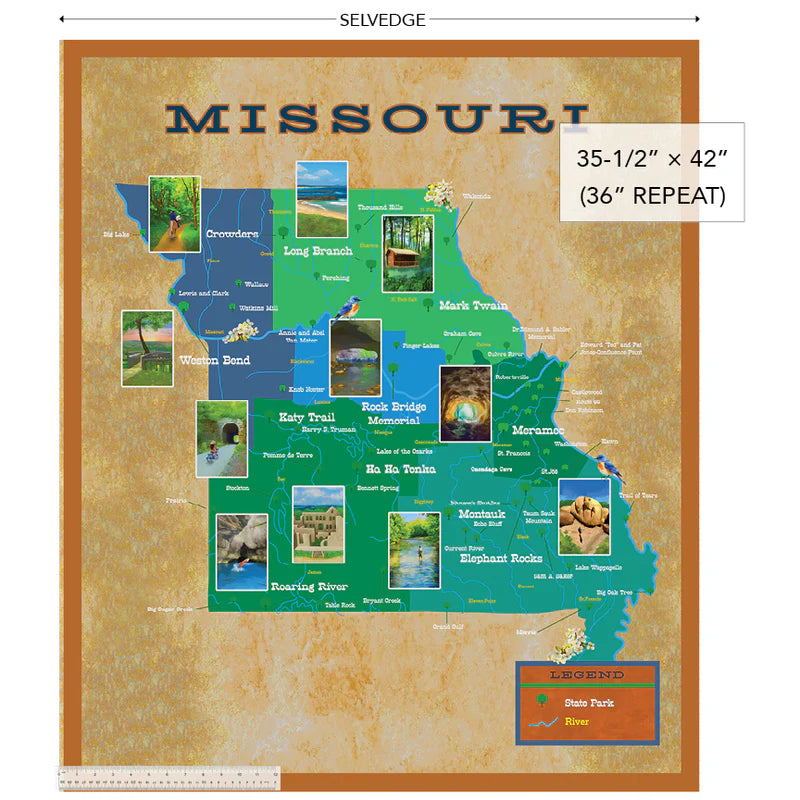 All Missouri Shop Hop 2025- Tan Natural Getaways Panel: Sold by the PANEL. PREORDER