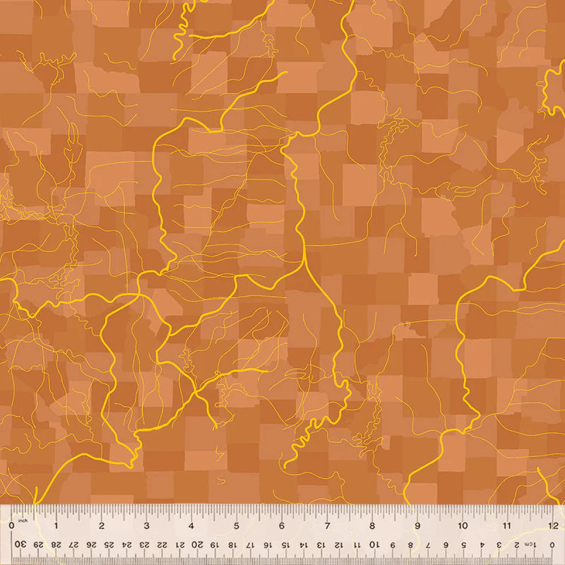 All Missouri Shop Hop 2025- Burnt Orange Flowing Rivers: Sold by the 1/2 yard. PREORDER