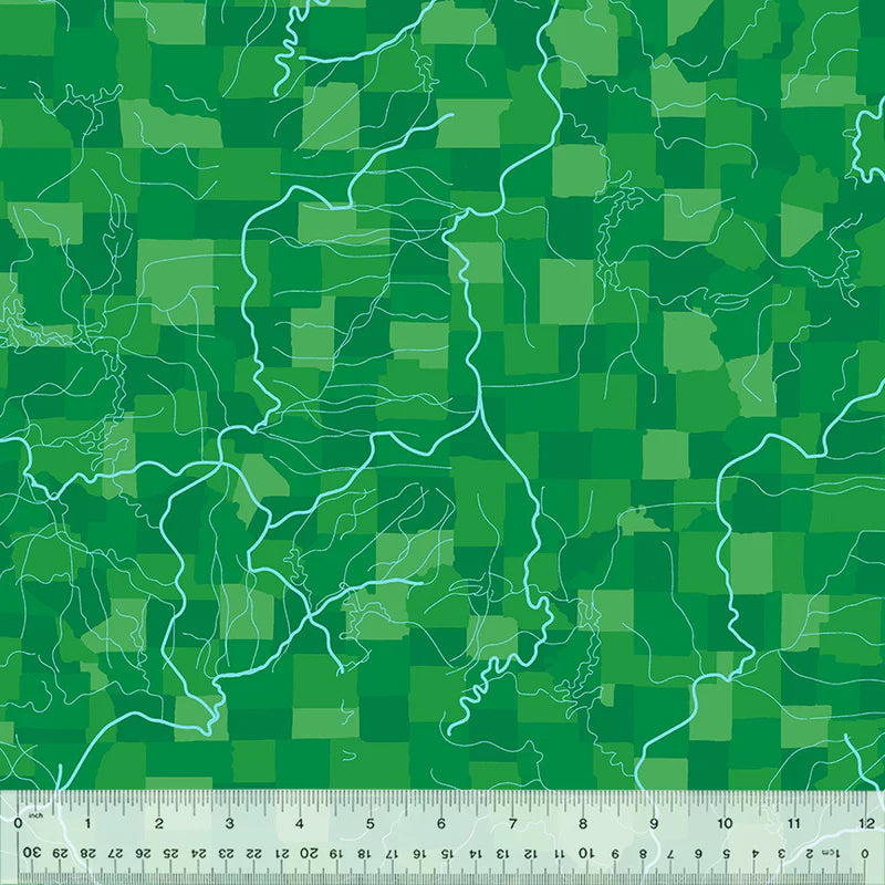 All Missouri Shop Hop 2025- Green Flowing Rivers: Sold by the 1/2 yard. PREORDER