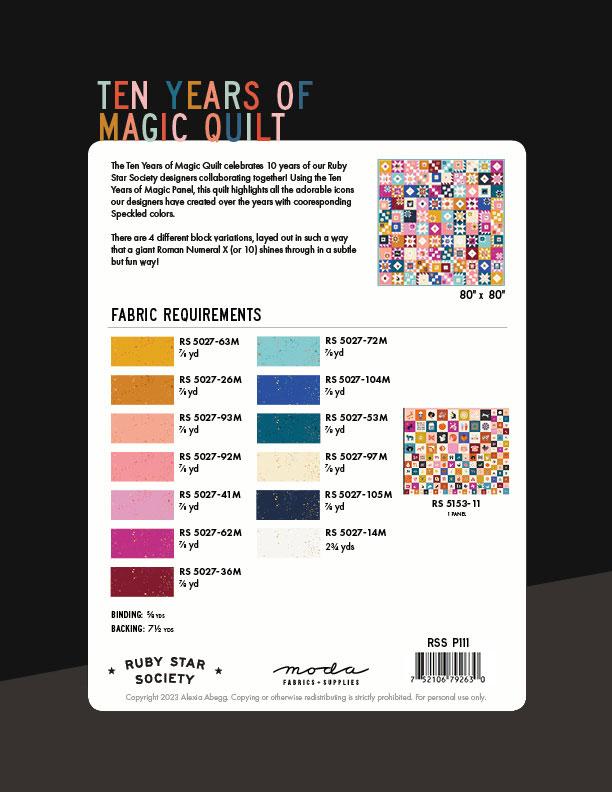 Ten Years of Magic Quilt Pattern